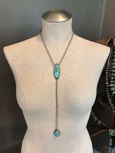 Sterling silver turquoise. Rope trim and sterling drop accents. Adjustable link chain. 18 1/2" long plus 9" lariat drop. Stamped sterling and signed by Navajo artist. 2 Necklace, Sister Wife, Royston Turquoise, Mom And Sister, Sleeping Beauty Turquoise, Kingman Turquoise, White Buffalo, 50th Gifts, Lariat Necklace