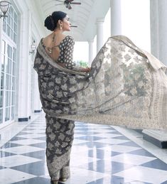 COLOR : Gray FABRIC : Saree & Blouse - Fancy Fabrics WORK : Lucknowi Chikankari WeavingOCCASION : Party Wear, Festival READY-TO-WEAR : No STITCHING : Available as semi-stitched fabric, can be stitched using standard size option (+ $20). Note: There might be a slight color variation due to lighting and flash used during photoshoot. The bright shade seen is the best closer view of fabric's color. Lucknowi Saree, Lucknowi Chikankari, Party Wear Saree, Kanjivaram Sarees, Gray Silk, Look Good Feel Good, Wear Saree, Indian Attire, Gray Fabric