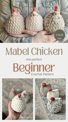 hands holding soft and round crochet chickens Soft Crochet Animals, Crochet Projects For Mom, Easy Christmas Crochet Gifts, Crochet Patterns Animals, Crochet Mabel Chicken, Chicken Crockets, Crocheted Chickens Amigurumi, Crochet Chicken Pattern, Crochet Chicken Stuffed Animal