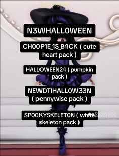 an animated image of a woman dressed in black and purple, with the words halloween written below her