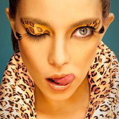 Cllllllever...animal print make-up effects Leopard Print Makeup, Fantasy Make-up, Dramatic Makeup, Crazy Makeup, Emo Girls, Makeup For Green Eyes, Editorial Makeup