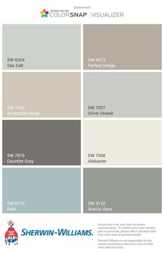 the color scheme for sherylin williams's new paint colors, including gray and white