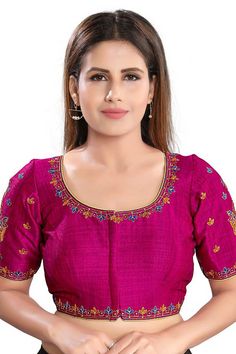 Buy Readymade Saree Blouses Online Open Blouse, Womens Month, Purple Saree, Readymade Saree, Embroidered Sleeves, Dupion Silk, Trendy Sarees, Purple Blouse, Readymade Blouse