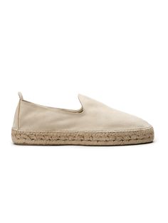 40% - Discontinued style    Light Beige Suede    Our take on the classic espadrille is crafted on a slightly elevated jute sole. The thicker soles and understated silhouette of the upper create a sharp impression, making this a companion suitable all day, from sunrise to sunset.     The Espadrille is handmade with natural fibres and supple, buttery suede. Each pair is unique thanks to the shoe's production process, adding to the charm of this casual summer shoe.    SKU: 11408 Classic Summer Slip-on Espadrilles, Canvas Slip-ons With Rubber Sole For Beach, Summer Beige Espadrilles With Contrast Sole, Beige Espadrille Slip-ons, Casual Suede Espadrilles With Contrast Sole, Summer Beach Canvas Slip-ons, Casual Beige Espadrilles With Contrast Sole, Linen Espadrilles With Woven Sole And Round Toe, Beige Espadrille Slip-ons For Summer