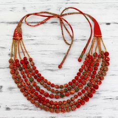 Red Recycled Silk Sari Beaded Necklace - Scarlet Scandal | NOVICA Fabric Beads Necklace, Scarlet Scandal, Handmade Jewelry Ideas Necklace, Beaded Scarf, Recycled Sari Silk, Fabric Necklace, Mens Jewelry Necklace, Red Jewelry, Silver Choker