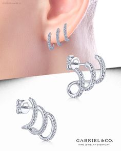 Elegant Sterling Silver Ear Cuff With Diamond Accents, Elegant Cartilage Earrings For Anniversary, White Gold Ear Cuff With Diamond Accents, White Gold Ear Climbers With Matching Earrings, Elegant Round Cartilage Earrings With Diamond Accents, Elegant Cartilage Earrings, Fine Jewelry White Gold Ear Climbers, Silver Pierced Earrings For Everyday Luxury, Elegant Sterling Silver Cartilage Earrings With Diamond Accents