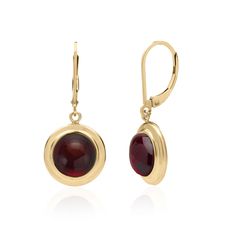 Vintage inspired Drop Dangle Earrings feature an 8MM Garnet Cabochons with beautiful black lines in an opulent 14K Gold Filled Setting. Secures with lever backs. Perfect January Birthstone and Second Anniversary Gift for Her Perfect gift for weddings, mother of the bride or groom, or the maid of honor NEW ARRIVAL - Fall Winter 2022-23 PRODUCT INFORMATION - METAL - 14K Gold Filled  - LENGTH: 1.1" or 28MM  - WIDTH: 0.5" or 13MM - DROP LENGTH (including jade spheres): 1" or 25MM - EARRING CLOSURE: Modern Cabochon Earrings For Formal Occasions, Classic Round Cabochon Earrings, Round Polished Evening Earrings, Polished Round Earrings For Evening, Round Polished Finish Earrings For Evening, Classic Cabochon Earrings For Formal Occasions, Classic Formal Cabochon Earrings, Formal Dangle Earrings With Cabochon, Modern Gold Cabochon Earrings