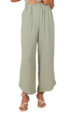 Easy and polished, these elastic-waist pants are crafted from lightweight linen with flowy wide legs. Elastic waist Side pockets Unlined 100% linen Hand wash, dry flat Imported Chic Linen Wide Leg Pants With Pull-on Style, Linen Wide Leg Bottoms With Pull-on Style, Wide Leg Linen Bottoms With Pull-on Style, Spring Linen Wide Leg Pants With Pull-on Style, Wide Leg Linen Bottoms For Spring, Spring Linen Pull-on Pants, Spring Linen Wide-leg Bottoms, Spring Linen Pants With Pull-on Style, Green Linen Beach Pants