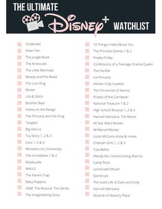 the ultimate list for disney and its characters, including their names in pink on black