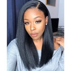 Yaki Straight Fake Scalp 13X4 Lace Front Wig Human Hair Short Black Wigs, Short Straight Hair, Color Image, Straight Lace Front Wigs, Peruvian Hair, Front Lace Wigs Human Hair, American Woman, Hair Density, Frontal Wig