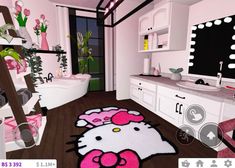 a hello kitty rug is in the bathroom