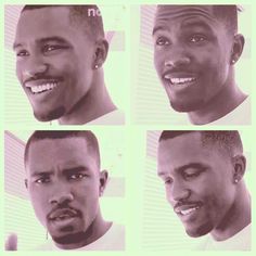 four different pictures of a man smiling and looking at the same person's face