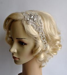 Ready to ship Beautiful silver Vintage Style, Great Gatsby inspired design - silver flapper rhinestone headband. Perfect for a vintage inspired bride, 1920's wedding or Great Gatsby, Downton Abbey party, evening cocktails or any special occasions ! Old Hollywood Glam. Lovely all rhinestone beaded haedband embellished with rhinestones clear applique, made from lots of rhinestones, big crystal, silver sparking beads and pearls. Made of the rhinestone trimm and rhinestone applique. Ties on with sat Downton Abbey Hair Pieces, Glamorous Rhinestone Headpiece For Wedding, Glamorous Rhinestone Wedding Headpiece, Glamorous Wedding Headpiece With Rhinestones, Elegant Crystal Headpieces For Weddings, Crystal Headband For Wedding, Rhinestone Headband For Wedding, Adjustable Rhinestone Hair Accessories For Weddings, Glamorous Silver Crystal Headpieces