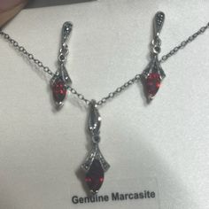 Pendant And Earring Set. Ss And Genuine Stones . 18 Inch Chain Pendant And Earrings 1 Inch Gothic Vampire Jewelry, Red Crystal Jewelry, Vampire Jewelry, Pendant And Earring Set, Prom 2024, Gothic Vampire, Red Jewelry, Red Crystals, Chain Pendant