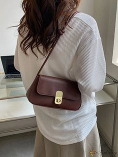 BirdinBag - Secure Twist Lock Baguette Handbag Baguette Purse, Color Chocolate, Elegant Pattern, Bag Bag, Square Bag, Style Elegant, Flap Bag, Shoulder Bag Women, Baguette