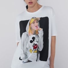 Iconic Mouse With Donuts, Can We Ask For A Better Combo? Great Addition For T Shirt Collections White Pop Culture Tops With Cartoon Print, Trendy White Tops With Mickey Mouse Design, White Pop Culture Top With Cartoon Print, White Mickey Mouse Top For Streetwear, Fun Mickey Mouse Top For Streetwear, Trendy White Mickey Mouse Tops, Fun Mickey Mouse Tops For Streetwear, Trendy Mickey Mouse Short Sleeve Top, Mickey Mouse Fun Streetwear Top