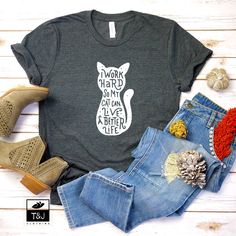 We Use Only Super Soft And High Quality Unisex Shirts. What You Wear In A Typical Unisex Tee Is What I Would Order From Us. Black. (100%Cotton) White. (100%Cotton) Cat T Shirt Design, Cat Lady Gift, Vinyl Shirts, Cat Shirt, Cat T Shirt, Mom Tees, Work Tops, Crazy Cat, Cat T