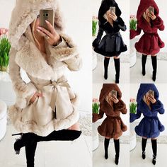 Womens Winter Warm Outwear Coat Faux Fur Patchwork Hoodie Belt Slim Fit Ruffles | eBay Winter Long Sleeve Faux Fur Hooded Jacket, Fall Hooded Faux Fur Jacket With Fur Trim, Faux Fur Hooded Jacket For Cold Fall Weather, Fall Faux Fur Hooded Jacket With Faux Fur Trim, Fall Faux Fur Hooded Jacket For Cold Weather, Winter Hooded Jacket With Faux Fur Lining, Winter Hooded Jacket With Faux Fur Trim, Winter Hooded Jacket With Faux Fur Trim, Long Sleeve, Winter Faux Fur Hooded Jacket