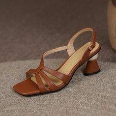 Handmade with premium leather. these open toe sandals are stylish and unique. Upper: Genuine Leather Lining: Genuine Leather Outsole: TPR Toe Shape: Open Toe Heel: 6.5cm/2.5'' Closure: Buckle Strap is_handmade: Yes Elegant Open Toe T-strap Sandals For Spring, Brown Open Toe Slingback Sandals With Heel Strap, Brown Open Heel Toe Ring Sandals For Spring, Spring Open Toe T-strap Sandals With Padded Heel, Brown Open Toe Heels For Summer, Summer T-strap Open Toe Sandals With Padded Heel, Brown Open Toe T-strap Sandals For Spring, Spring Open Toe Toe Ring Sandals With Buckle Closure, Brown T-strap Sandals With Heel Strap And Open Toe