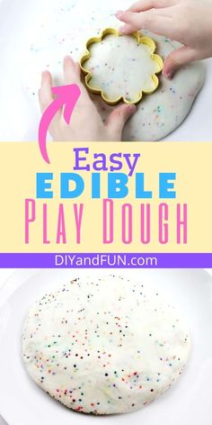 an easy edible play dough recipe with sprinkles on it and the title overlay