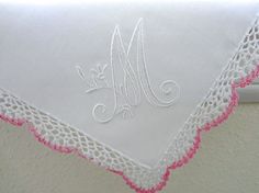 Bridesmaid Handkerchief Bridesmaid Gift Bridal Shower gift: Monogrammed Handkerchiefs, Personalized Handkerchief Wedding, Peony Design, Lace Handkerchief, Crochet Lace Edging, Wedding Handkerchief, Initial Monogram, Bridal Shower Gift, Monogram Wedding