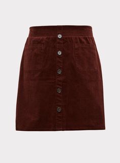 This divine mini skirt is made from a luxe corduroy and is covered in a rich hue that's certainly scrumptious! Corduroy fabric. Faux button front. Front slip pockets. Stretch waist. Unlined. CONTENT + CARECotton/spandex. Wash cold; dry low. Imported plus size skirts. SIZE + FITModel is 5'11”, size 1. Size 2 measures 21. 5” from waist to hem. The best plus size women's mini corduroy button-front skirt skirts in brown made of corduroy. Torrid is your destination for the freshest spring and summer Corduroy Skirt With Pockets For Work, Corduroy Mini Skirt For Work, Corduroy Mini Skirt With Button Closure, Fall Corduroy Mini Skirt With Button Closure, Fall Corduroy Mini Skirt With Buttons, Plain Skirt, Tummy Slimmer, Button Front Skirt, Shirt Tucked In