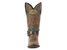 Durango Accessorized Cowboy Boot Women's Shoes | DSW Bohemian Moto Boots For Festival In Fall, Western Boots With Concho And Round Toe, Concho Western Boots With Round Toe, Bohemian Boots For Rodeo In Fall, Bohemian Rodeo Boots For Fall, Bohemian Boots For Ranch In Fall, Bohemian Rodeo Fall Boots, Bohemian Fall Rodeo Boots, Brown Concho Boots For Rodeo