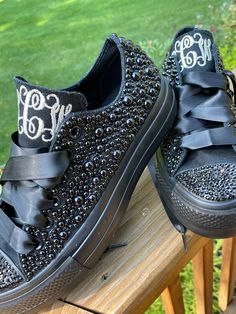 "Platform Converse with Rhinestones & mixed pearls encrusted all over the shoe. ! I can change the look of this shoe by doing all rhinestones or changing colors of pearls and rhinestones. Just message me. Converse site states the platform is 1\" I can also do other colors shoes. I can do whatever converse sells. I can change the personalization too ! Almost anything can go on the tongues. Names, dates, I Do Please give detailed instructions in your order. These shoes will sparkle and get noticed Elegant Wedding Sneakers With Rhinestones, Elegant Lace-up Wedding Shoes With Rhinestones, Elegant Embellished Low-top Sneakers, Elegant Embellished Sneakers For Wedding, Converse With Rhinestones, Converse Bride, Embroidered Wedding Shoes, Wedding Tennis Shoes, Bride Shoes Wedding