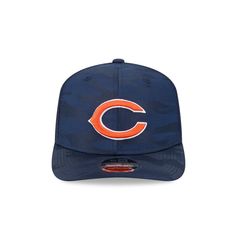 The Chicago Bears Camo 9SEVENTY Trucker features an embroidered Bears logo at the front panels with a matching New Era Flag at the left-wear side and a snapback closure at the rear. Collegiate Six-panel Snapback Hat For Streetwear, Navy Snapback Hat With Embroidered Logo For Sports, Navy Snapback Hat With Embroidered Logo For Streetwear, Logo Patch Six-panel Snapback Hat For Sports Events, Sports Logo Patch Six-panel Snapback Hat, Logo Patch Snapback Hat For Baseball Season, College Snapback Hat With Embroidered Logo And Curved Bill, Sports Snapback Hat With Logo Patch, Navy Snapback Hat For Game Day