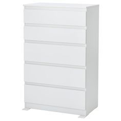 a white dresser with five drawers