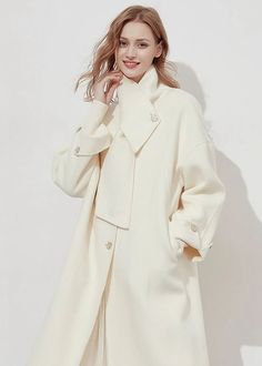 Indulge in sophistication with this luxury cream double-faced wool coat. Its single-breast design and included scarf add a touch of elegance. Made from premium quality wool, you'll not only look elegant, but feel warm and comfortable. Upgrade your wardrobe with this timeless piece. Details & care Scarf Front single-breasted button closure 100% wool Women's coat Item #312191 Machine wash, dry flat Size info XS=US2=UK6=EU32 S=US4-6=UK8-10=EU34-36 M=US8-10=UK12-14=EU38-40 ★★ It would be helpful if Wool Overcoat, Women's Coat, Height And Weight, Wool Coat, Timeless Pieces, Single Breasted, Coats For Women, Premium Quality, Wool