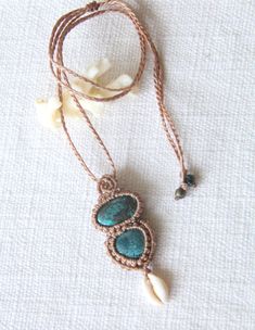 Beautiful Tibetan Turquoise macrame necklacew with cowrie shell.. Adjustable length. Pendant  measures 82x33mm On long adjustable cord. Tibetan Turquoise, Crystal Necklaces, Macrame Necklace, Cowrie Shell, Tibet, Crystal Necklace, Favorite Jewelry, Necklace Etsy, Macrame