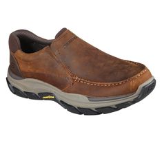 Earn some serious style cred and stay fully comfortable wearing Skechers Respected - Catel. This casual Relaxed Fit slip-on features a smooth oiled leather upper with a cushioned Air-Cooled Memory Foam insole and Goodyear rubber traction sole. | Skechers Men's Relaxed Fit: Respected - Catel Slip-On Shoes Kids Styles, Wide Shoes, Brown Fashion, Leather Slip Ons, On Shoes, Slip On Shoes, Hiking Boots, Memory Foam, Shoes Mens