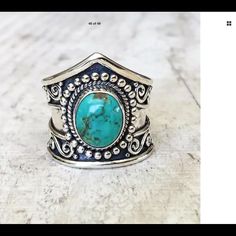 Brand New Never Worn Beautiful Sterling Silver Plated Turquoise Ring Out Of Stock On Some Sizes Restock Is Coming Soon Like This Listing And Check Back Often. Bohemian Adjustable Turquoise Ring For Summer, Turquoise Ring As Summer Gift, Turquoise Rings For Summer Gift, Bohemian Green Rings For Summer, Blue Spiritual Jewelry For Summer, Spiritual Blue Jewelry For Summer, Handmade Blue Ring For Summer, Bohemian Blue Rings For Summer, Vintage Summer Ring Jewelry