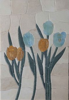 Tulip Bloom Floral Petals - Stone Mosaic Art | Flowers And Trees | Mozaico Egg Mosaic Art Eggshell, Stone Mosaic Art, Free Mosaic Patterns, Eggshell Mosaic, Petal Art, Mosaic Art Projects, Floral Mosaic, Blue Tulips, Mosaic Pieces