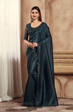 Black Wedding Party, Embroidery Stones, Cinderella Fashion, Saree Fancy, Resham Embroidery, Kashmiri Shawls, Wedding Party Wear, Saree Style, Party Wear Saree