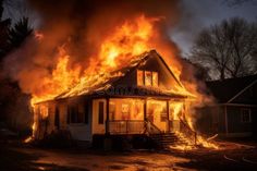 Fire in private house royalty free stock image House On Fire Tattoo, House On Fire, Dark Environment, Burning House, One Storey House, Fire House, Night Forest, Private House, House Fire