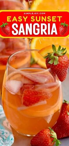 This Sunset Sangria recipe is a summer cocktail recipe that's made with orange, strawberry, and rum! It will quickly become a favorite! Don't miss out on this sangria recipe! Orange Wine Cocktails, Hennessy Sangria, Rum Sangria Recipe, Sangarita Recipe, Sangria Recipes With Rum, Sangria Recipes Easy, Sweet Sangria Recipe, Sangria Margarita Recipe, Orange Sangria Recipes