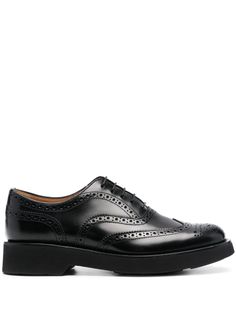 jet black calf leather smooth grain perforated detailing branded insole almond toe front lace-up fastening low block heel flat sole Business Lace-up Shoes With Round Toe And Perforations, Classic Lace-up Shoes With Textured Sole And Almond Toe, Leather Oxfords With Perforated Toe Box For Business, Leather Oxfords With Perforated Toe Box For Semi-formal Occasions, Business Oxfords With Perforated Plain Toe, Business Oxfords With Perforated Toe Box, Leather Oxfords With Perforated Almond Toe, Leather Oxfords With Perforated Toe Box For Work, Leather Oxfords With Perforated Toe Box And Almond Toe