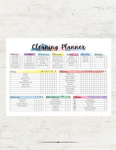 a printable cleaning checklist with the words cleaning planner written in black on it