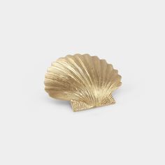 a gold shell shaped ring on a white background