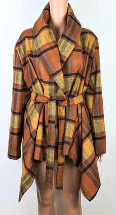 Chic Wish Woman Plaid Rabato in Caramel Belted Jacket Turn Down Shawl Collar size 2XL All purchases are carefully packaged and normally shipped within two days of payment receipt. Retro Oversized Brown Outerwear, Retro Brown Oversized Outerwear, Retro Long Coat For Fall, Oversized Retro Long Sleeve Outerwear, Fall Orange Blazer With Pockets, Vintage Plaid Long Sleeve Outerwear, Vintage Plaid Long-sleeve Outerwear, Vintage Long Sleeve Plaid Outerwear, Casual Orange Fall Blazer