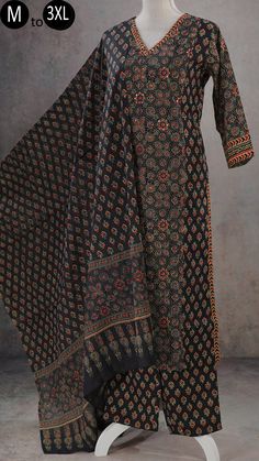 Festive Kalamkari Print Straight Kurta Set, Anarkali Unstitched Set With Kalamkari Print, Black Sets With Printed Motifs For Festivals, Festive Black Sets With Printed Motifs, Transitional Unstitched Sets With Block Print, Festive Black Dupatta With Printed Motifs, Festive Kalamkari Print Mulmul Sets, Festive Semi-stitched Block Print Set, Festive Cambric Block Print Sets