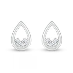 Set a sophisticated tone with these white lab-created sapphire three-stone open teardrop stud earrings - a charming look you can wear with anything. Fashioned in sterling silver Each earring showcases a trio of dainty white lab-created sapphires shimmering inside of an open teardrop-shaped frame. These post earrings secure comfortably with friction backs. Three Stone Pear-shaped Jewelry, Fine Jewelry Three Stone Teardrop, Elegant Teardrop Three-stone Jewelry, Elegant Teardrop Three Stone Jewelry, Elegant Three Stone Teardrop Jewelry, White Diamond Accented Teardrop Earrings, White Diamond Accents Teardrop Earrings, White Cubic Zirconia Teardrop Earrings In Fine Jewelry Style, White Gold Teardrop Earrings With Diamond Accents