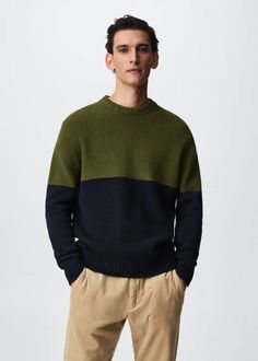 Colour block cotton sweater - Man | Mango Man India Garment Labels, Mango Man, Knitwear Men, Man United, Color Block Sweater, Winter Wear, Cotton Sweater