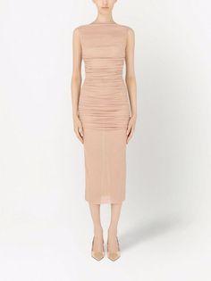 Dolce & Gabbana Ruched mid-length Dress - Farfetch Beige Sleeveless Ruched Midi Dress, Beige Sleeveless Midi Dress With Ruched Bodice, Sleeveless Beige Midi Dress With Ruched Detail, Dolce Gabbana Dress, Lilac Dress, Mid Length Dresses, Bold Prints, Luxury Boutique, Mid Length