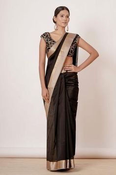 Shop for Aharin Black Cottonshantoon Maheshwari Silk Saree With Blouse for Women Online at Aza Fashions Chanderi Saree, Cotton Sarees Online, Jacquard Blouse, Chanderi Silk Saree, Black Pure, Scoop Neck Blouses, Black Saree, Blouse For Women, Indian Fashion Designers