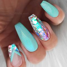 Merlin Nails, Beach Nail Designs, Aqua Nails, Turquoise Nails, Blue Acrylic Nails, Glamour Nails, Beach Nails, Hot Nails, Coffin Nails Designs