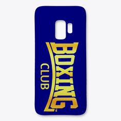 a blue and yellow samsung case with the words boxing club on it's back