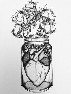 a drawing of a heart in a jar filled with flowers and the words gallery above it